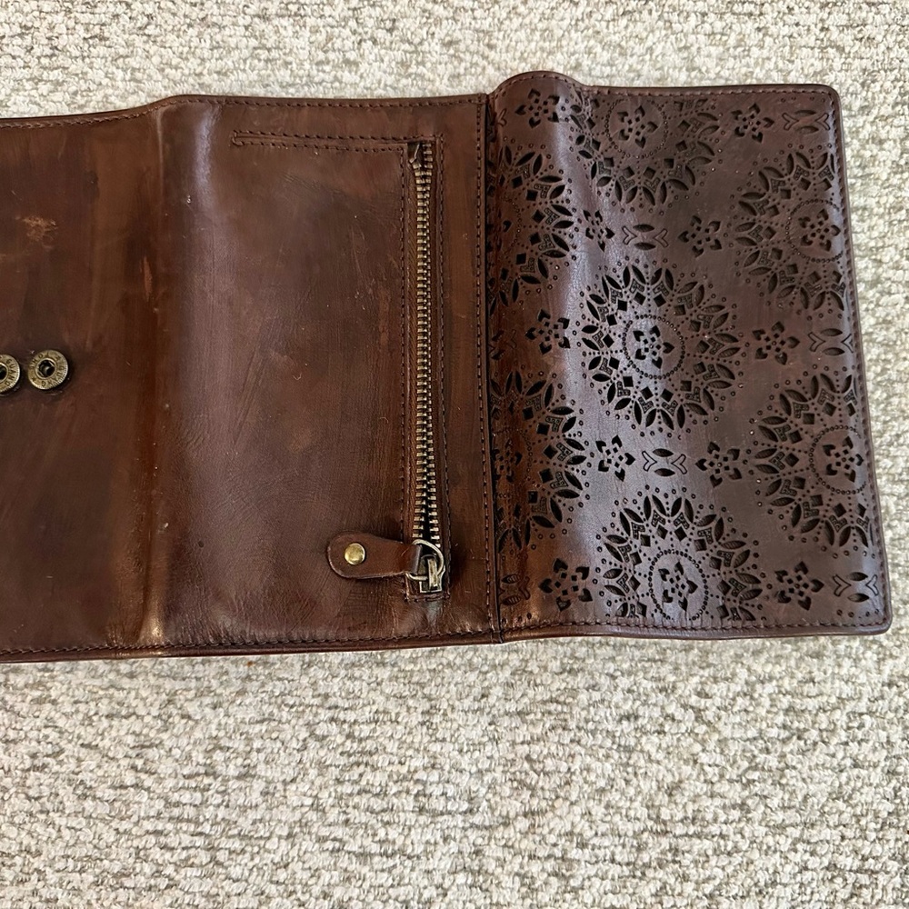 Genuine Brown Leather Wallet with Floral Design Cutout pattern